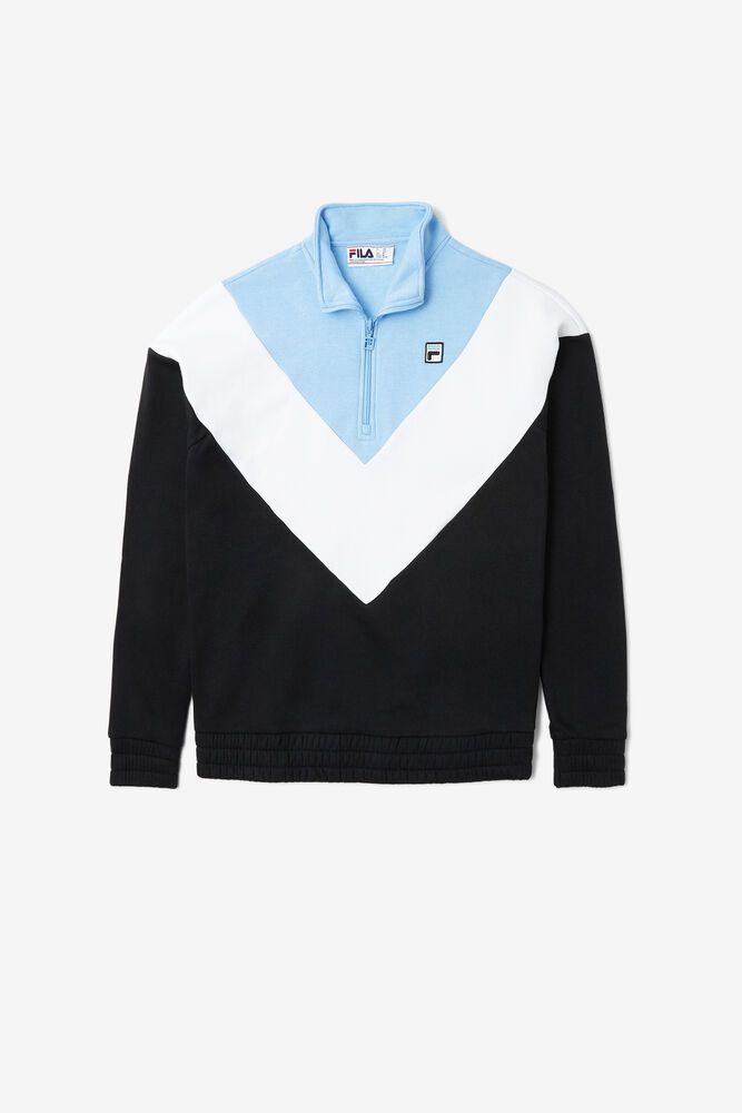 Fila Mikina Damske Ekanta 1/4 Zip Čierne/Modre/Biele - YXRGA8047